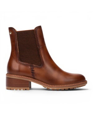 Pikolinos Braune Leder-Chelsea-Stiefel mit Absatz für Frauen – Medina