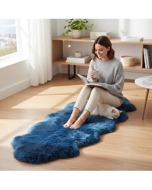 Echter Schaffell Diamantblau Doppelter Natürlicher, flauschiger seidiger, weicher echter Wollteppich