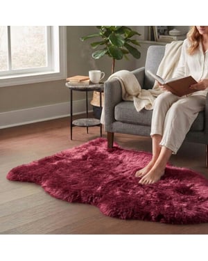 Echter roter Rosa-Schafsfell, natürlicher, seidiger, weicher, flauschiger echter Wollteppich