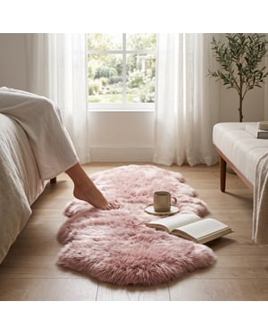 Echter Schaffell Rosa Pink Doppel Natürlicher, flauschiger seidiger, weicher echter Wollteppich