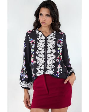 Blumenmuster V-Ausschnitt Crepe Bluse