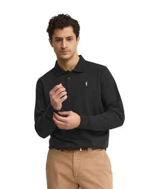 Langärmliges Poloshirt schwarz im Regular Fit mit Rigby Go Stickerei