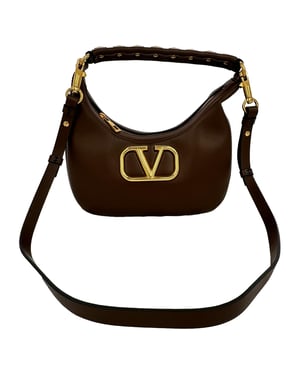 Valentino Garavani Stud Sign Hobo-Tasche aus braunem Leder
