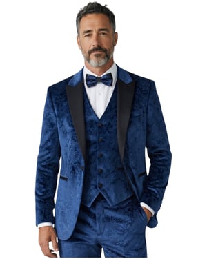 Herren blauer 3-teiliger Samt-Smoking-Anzug – AK2