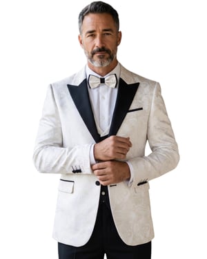 Herren weißer 4-teiliger Paisley maßgeschneiderter Hochzeitsanzug – AK2