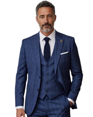 Blauer Herrenanzug mit Prince-of-Wales-Karo, 3-teilig, tailliert - IM31