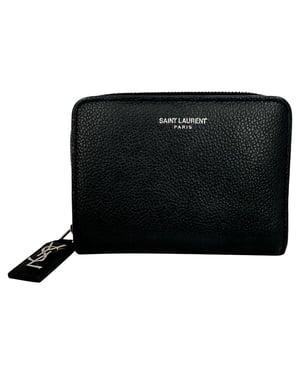Saint Laurent Rive Gauche Zip Around Kompaktgeldbörse aus schwarzem Leder