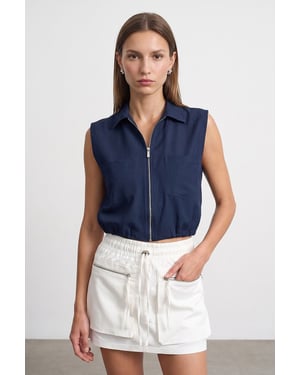 Damen Cropped Ärmelloses Shirt mit Reißverschluss