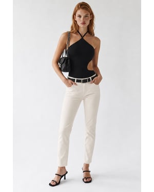 Damen Hochtaillierte Gerade Jeanshose