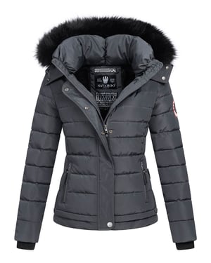 Navahoo Damen-Winterjacke Chloe, tailliert mit abnehmbarer Kapuze und edlem Kunstfell - Grau