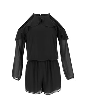 Michael Kors Jumpsuit mit Rüschen und Cut-Out-Schultern aus schwarzem Polyester