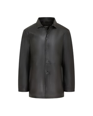 Herren schwarze Lederjacke mit langem Kragen – Charles