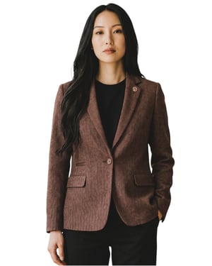 Damen-Rostbrauner Woll-Tweed-Fischgraut-Karo-Blazer – WS-1