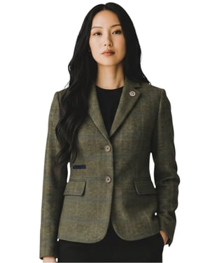 Damen-Oliv-Tailored karierter Tweed-Blazer formelle Jacke – TPSTZ-7