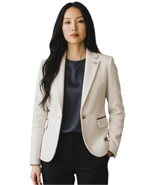 Damen cremefarbener Woll-Tweed-Fischgrät-Karoblazer – WS-1