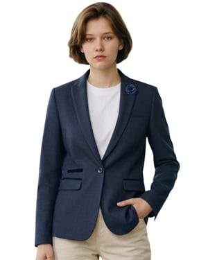 Damen, marineblauer karierter Woll-Mix, Fischgrät-Tweed-Sakko – Caridi