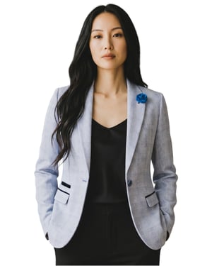 Damen-Blazer mit blauem Karo-Woll-Mix aus Fischgrät-Tweed – Caridi