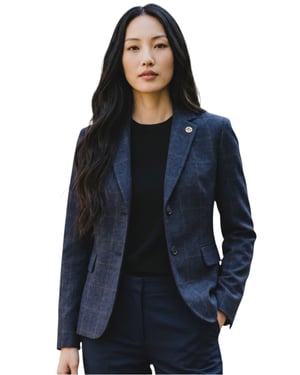 Damen-Marineblaue maßgeschneiderte karierte Tweed-Blazer-Jacke – TPSTZ-7