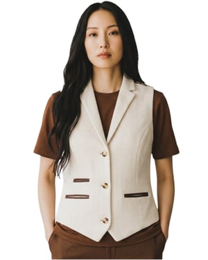 Damen cremefarbene Fischgraut-Woll-Tweed-Karo-Weste – WS-1