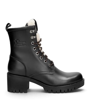 Panama Jack Wasserdichte warme Schnürstiefel mit Absatz aus schwarzem Leder für Damen - Tibi B1