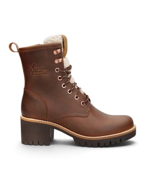 Panama Jack Wasserdichte warme Schnürstiefel mit Absatz aus braunem Leder für Damen - Tibi B2