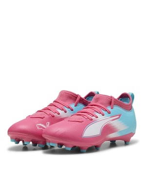 Puma - "Ultra 5 Match" Fußballschuhe mit festem Boden für Kinder (Pink/Weiß)