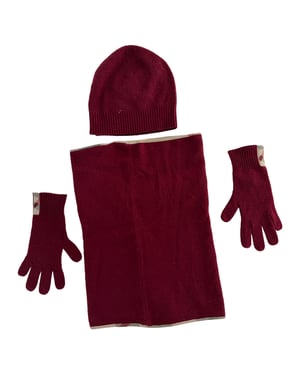 Burberry-Handschuhe, Schal und Mütze aus rotem Kaschmir