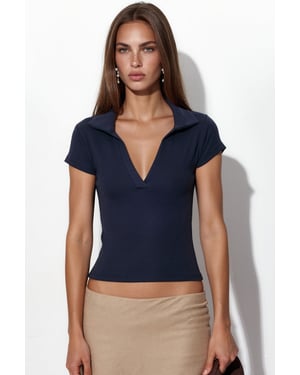 Rippenslim-Fit Polo-Bluse