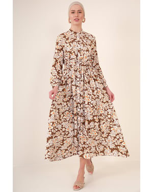 Big Dart Maxikleid mit Print und Knopfverschluss - Braun