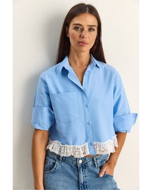 Damen Cropped Popelinhemd
