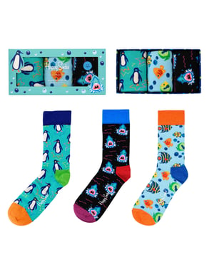 Happy Socks 3er-Pack Mehrfarbige Fische Pinguin & Hai