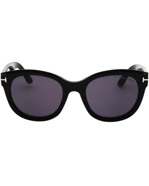 Tom Ford Sonnenbrille Mit Glänzend Schwarzem Rahmen Und Rauchfarbenen Gläsern