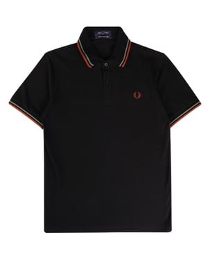 Grünes und braunes schwarzes Poloshirt mit Doppelstreifen von Fred Perry