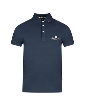 Aquascutum London Bold Logo Marineblaues Poloshirt