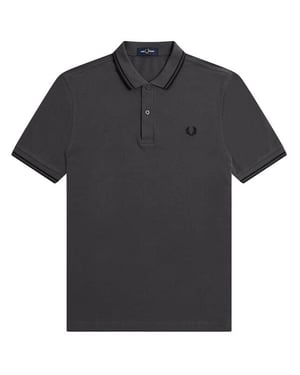 Schwarzes, graues Poloshirt mit Doppelstreifenkragen von Fred Perry