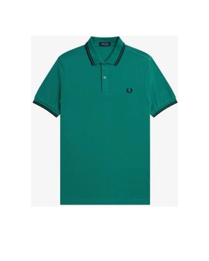 Fred Perry Schwarzes, mintgrünes Poloshirt mit Doppelstreifenkragen