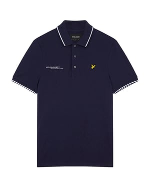 Lyle & Scott Marineblaues kurzarmliges Poloshirt mit Koordinatenmuster und Logo