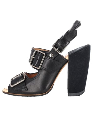 Dries Van Noten Blockabsatz-Pumps mit Schnallenriemen aus schwarzem Leder