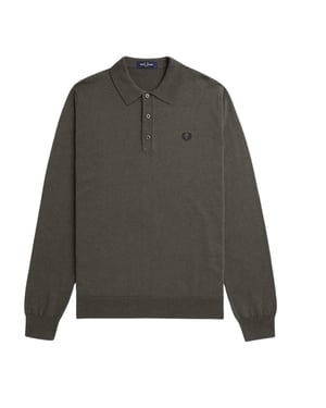 Fred Perry Langarm-strickpolo In Uni-feldgrün