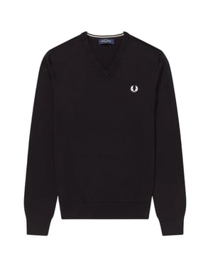 Fred Perry Klassischer Schwarzer Pullover Mit V-ausschnitt