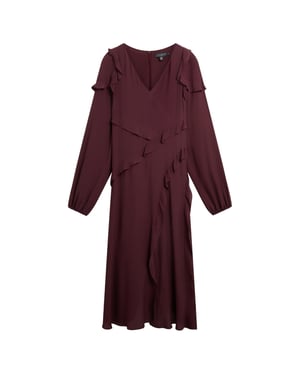 Ted Baker Midikleid mit langen Ärmeln und Rüschenbesatz - Weinrot