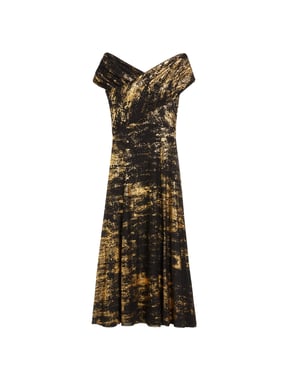 Schwarzes Midikleid Von Ted Baker Serinha Bardot Mit Folienprint