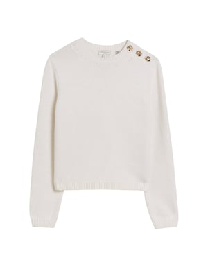 Ted Baker Janha Rose Pullover Mit Rosenknopfleiste, Rundhalsausschnitt Und Langen Ärmeln, Elfenbeinfarben