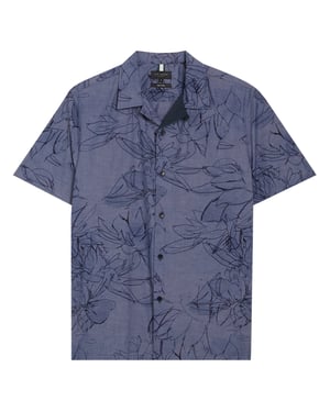Ted Baker Terroni Regular Chambray Floral Dunkelblaues Hemd