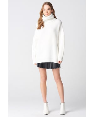 Übergroßer gerippter Rollkragenpullover