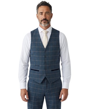 Herrenweste aus marineblauem Tweed mit Fischgrätmuster - Harris