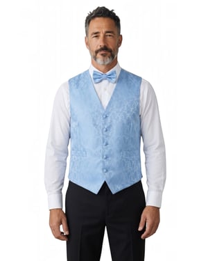 3-teiliges Herren-Set mit hellblauem Paisley-Blumenmuster: Weste, Fliege und Einstecktuch – Robert