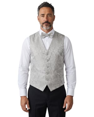 TruClothing 3-teiliges Herren-Set: Weste, Fliege und Einstecktuch mit Paisley-Blumenmuster, Modell Robert - Grau