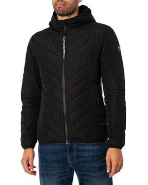 EA7 Daunenjacke Mit Logo Und Reißverschluss, Schwarz