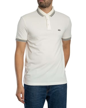 Armani Exchange Schmal geschnittenes Poloshirt mit gestreiftem Kragen - Weiß